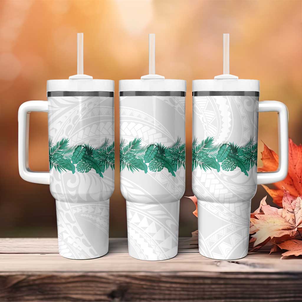 Hawaii Tropical Leaves Tumbler With Handle Polynesian Pattern