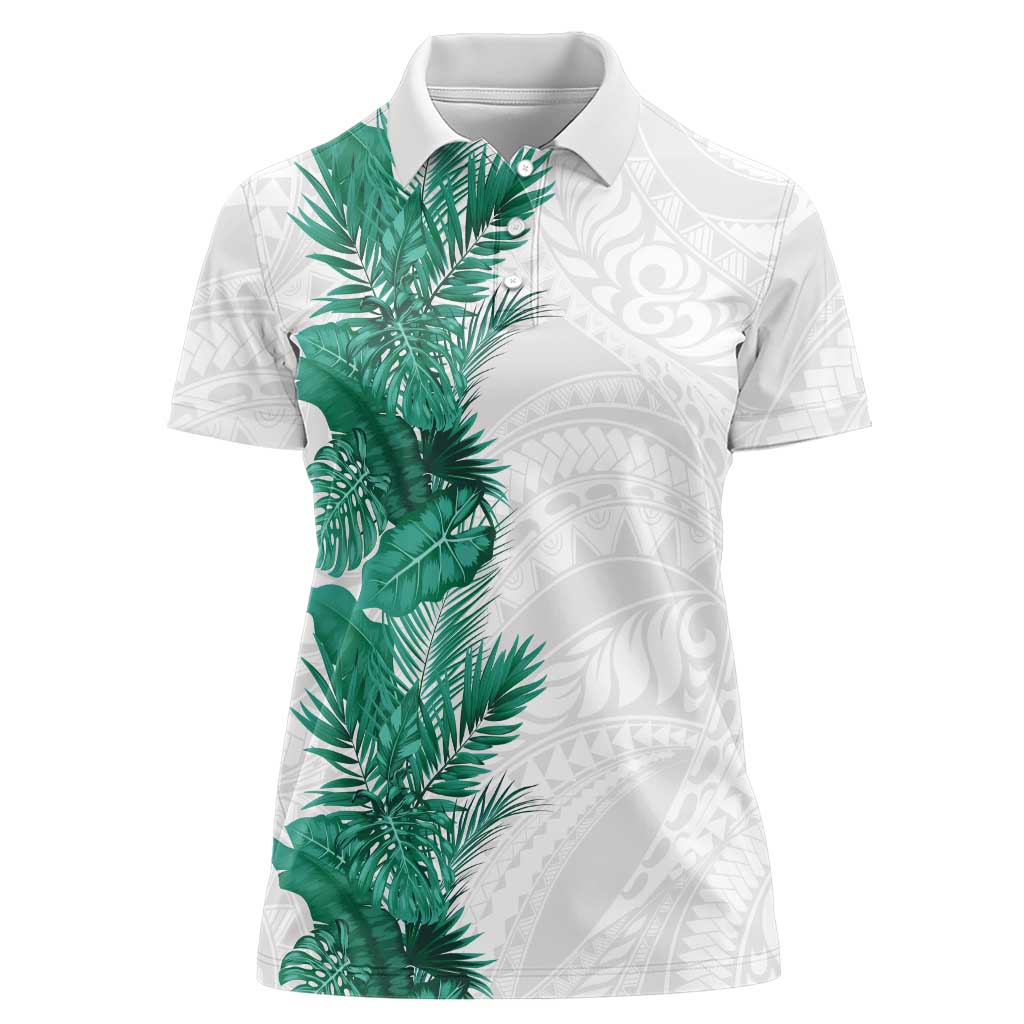 Hawaii Tropical Leaves Women Polo Shirt Polynesian Pattern LT01 Female White - Polynesian Pride