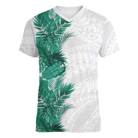 Hawaii Tropical Leaves Women V-Neck T-Shirt Polynesian Pattern