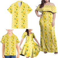 Hawaii Lemon Palaka Family Matching Off Shoulder Maxi Dress and Hawaiian Shirt Striped Stylized LT01 - Polynesian Pride