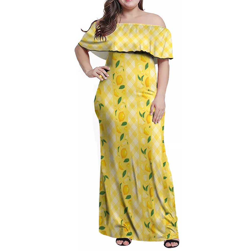 Hawaii Lemon Palaka Family Matching Off Shoulder Maxi Dress and Hawaiian Shirt Striped Stylized LT01 Mom's Dress Yellow - Polynesian Pride