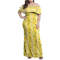 Hawaii Lemon Palaka Family Matching Off Shoulder Maxi Dress and Hawaiian Shirt Striped Stylized LT01 Mom's Dress Yellow - Polynesian Pride