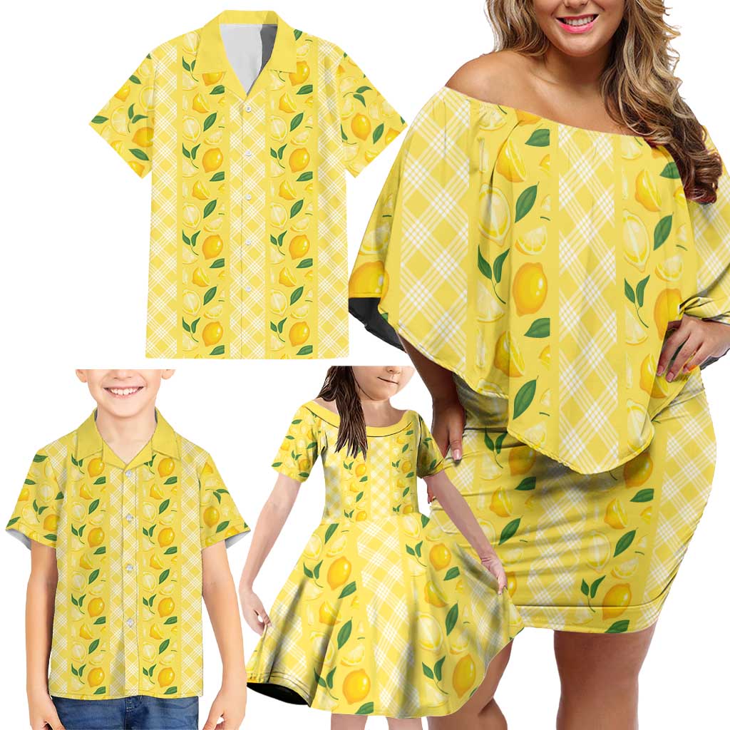 Hawaii Lemon Palaka Family Matching Off Shoulder Short Dress and Hawaiian Shirt Striped Stylized LT01 - Polynesian Pride