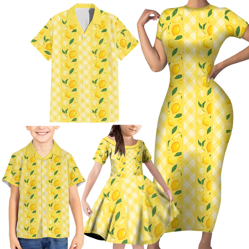Hawaii Lemon Palaka Family Matching Short Sleeve Bodycon Dress and Hawaiian Shirt Striped Stylized