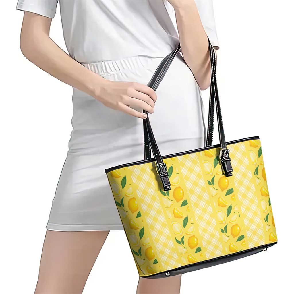 Hawaii Lemon Palaka Leather Tote Bag Striped Stylized