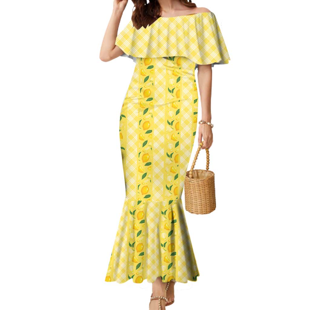 Hawaii Lemon Palaka Mermaid Dress Striped Stylized