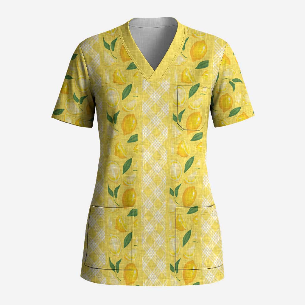 Hawaii Lemon Palaka Scrub Top Striped Stylized LT01 Adult Yellow - Polynesian Pride