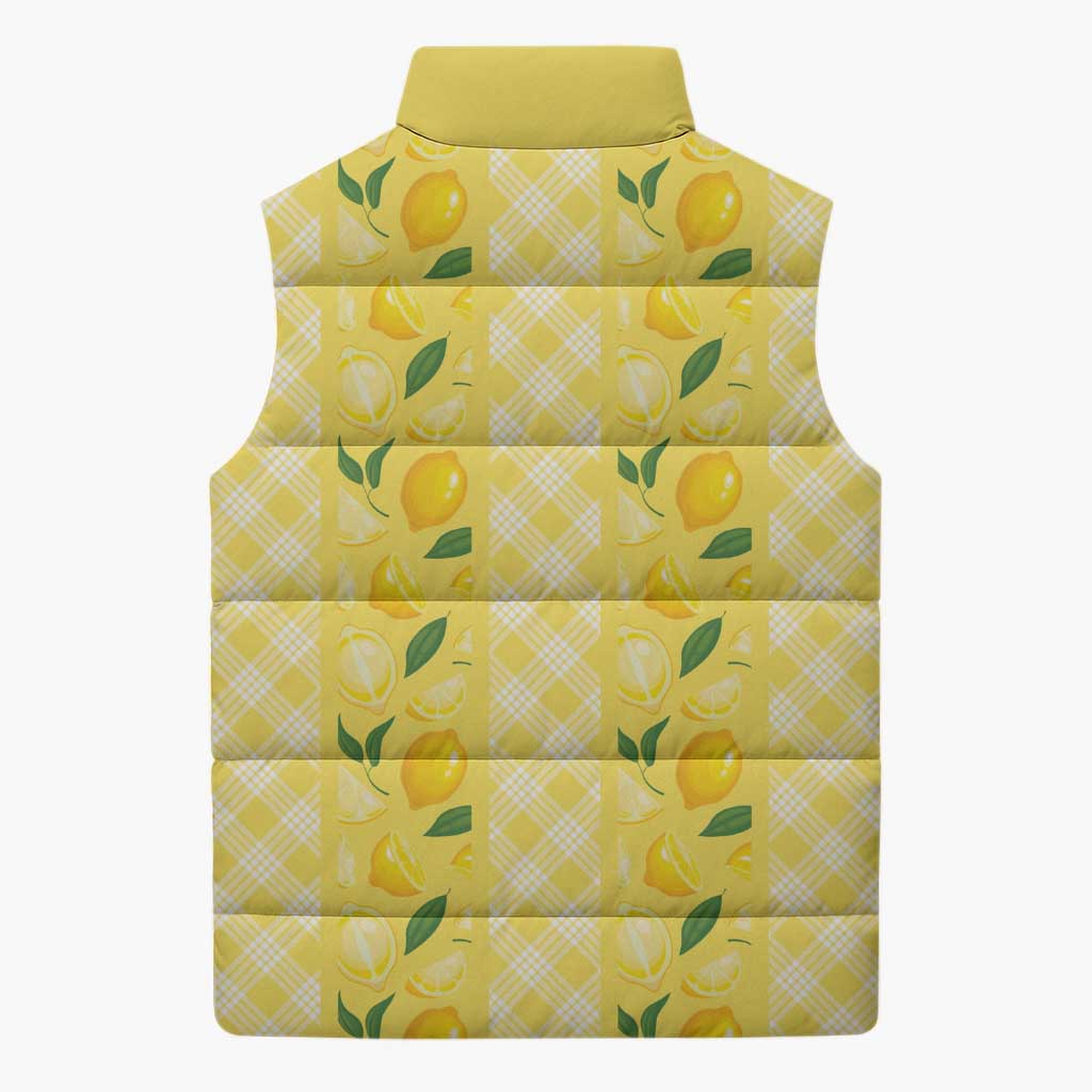 Hawaii Lemon Palaka Sleeveless Puffer Jacket Striped Stylized