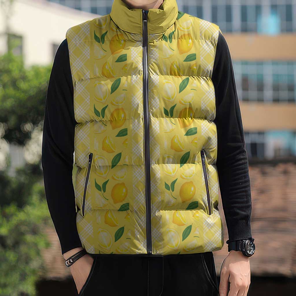 Hawaii Lemon Palaka Sleeveless Puffer Jacket Striped Stylized