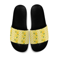 Hawaii Lemon Palaka Slide Sandals Striped Stylized