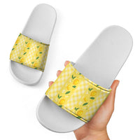 Hawaii Lemon Palaka Slide Sandals Striped Stylized