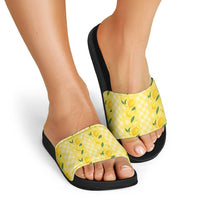 Hawaii Lemon Palaka Slide Sandals Striped Stylized
