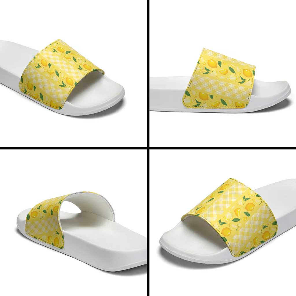 Hawaii Lemon Palaka Slide Sandals Striped Stylized