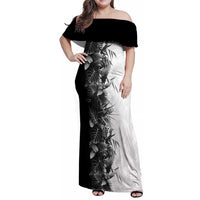 Hawaii Tropical Plant Monochrome Family Matching Off Shoulder Maxi Dress and Hawaiian Shirt Vibrant Polynesian Pattern