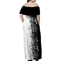Hawaii Tropical Plant Monochrome Family Matching Off Shoulder Maxi Dress and Hawaiian Shirt Vibrant Polynesian Pattern