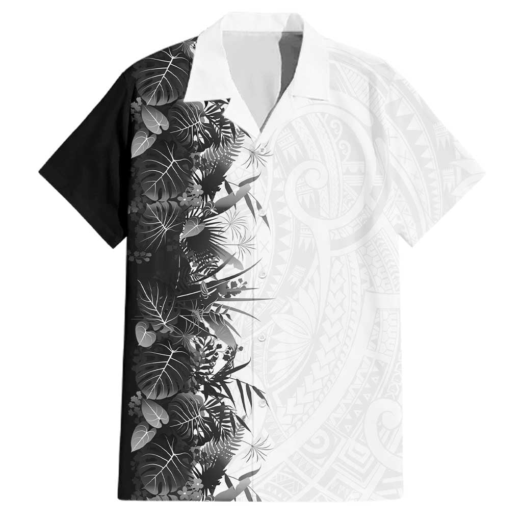 Hawaii Tropical Plant Monochrome Family Matching Off Shoulder Short Dress and Hawaiian Shirt Vibrant Polynesian Pattern