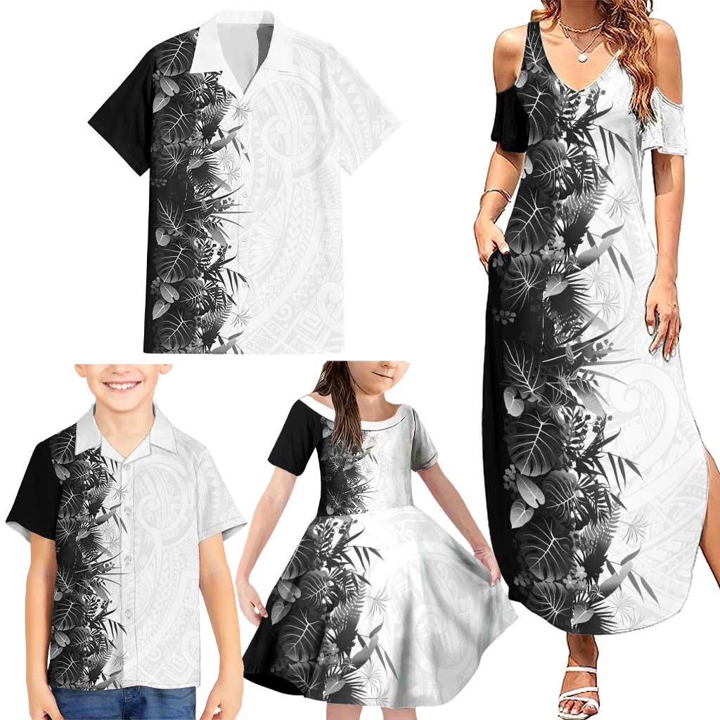 Hawaii Tropical Plant Monochrome Family Matching Summer Maxi Dress and Hawaiian Shirt Vibrant Polynesian Pattern LT01 - Polynesian Pride