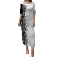 Hawaii Tropical Plant Monochrome Puletasi Vibrant Polynesian Pattern LT01 Long Dress Black - Polynesian Pride