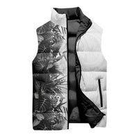 Hawaii Tropical Plant Monochrome Sleeveless Puffer Jacket Vibrant Polynesian Pattern