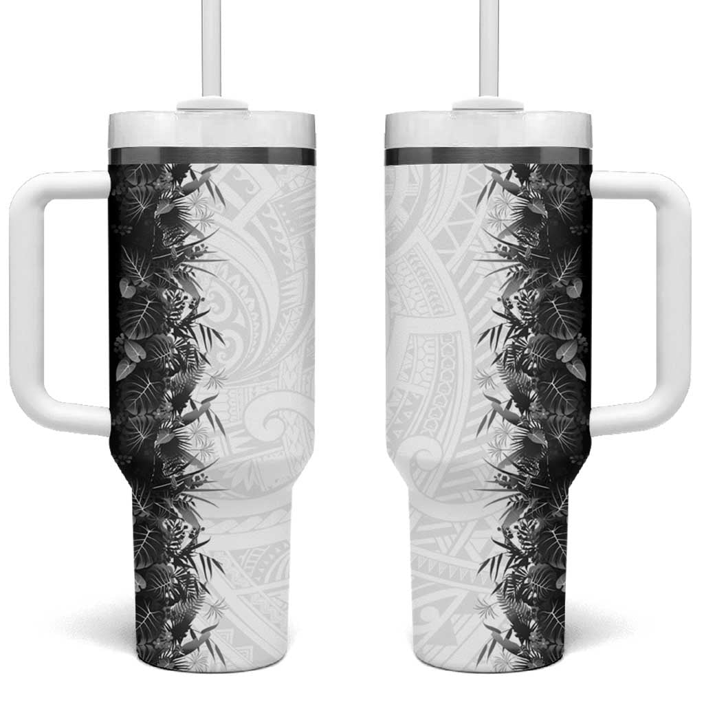 Hawaii Tropical Plant Monochrome Tumbler With Handle Vibrant Polynesian Pattern LT01 One Size: 40 oz Black - Polynesian Pride
