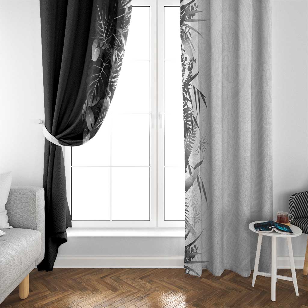 Hawaii Tropical Plant Monochrome Window Curtain Vibrant Polynesian Pattern