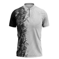Hawaii Tropical Plant Monochrome Zipper Polo Shirt Vibrant Polynesian Pattern