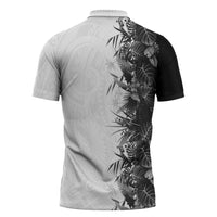 Hawaii Tropical Plant Monochrome Zipper Polo Shirt Vibrant Polynesian Pattern