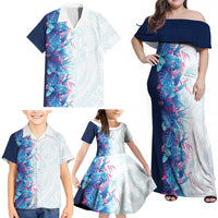 Hawaii Tropical Plant UliUli Family Matching Off Shoulder Maxi Dress and Hawaiian Shirt Vibrant Polynesian Pattern
