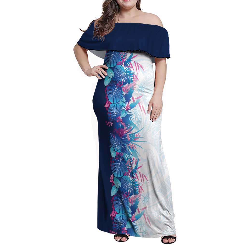 Hawaii Tropical Plant UliUli Family Matching Off Shoulder Maxi Dress and Hawaiian Shirt Vibrant Polynesian Pattern