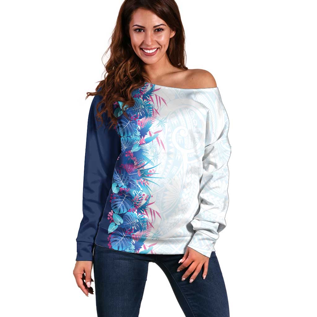 Hawaii Tropical Plant UliUli Off Shoulder Sweater Vibrant Polynesian Pattern
