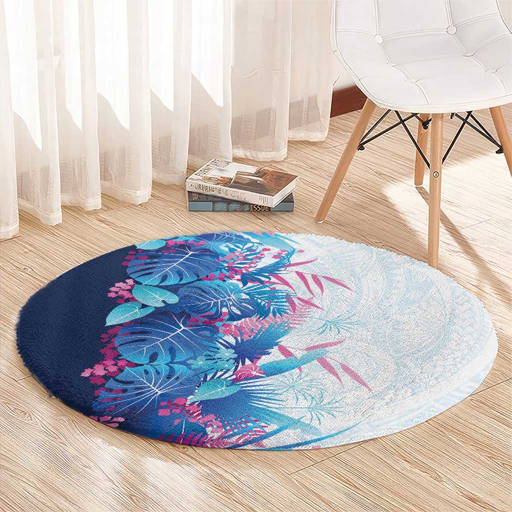 Hawaii Tropical Plant UliUli Round Carpet Vibrant Polynesian Pattern