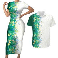 Hawaii Tropical Plant Omaomao Couples Matching Short Sleeve Bodycon Dress and Hawaiian Shirt Vibrant Polynesian Pattern