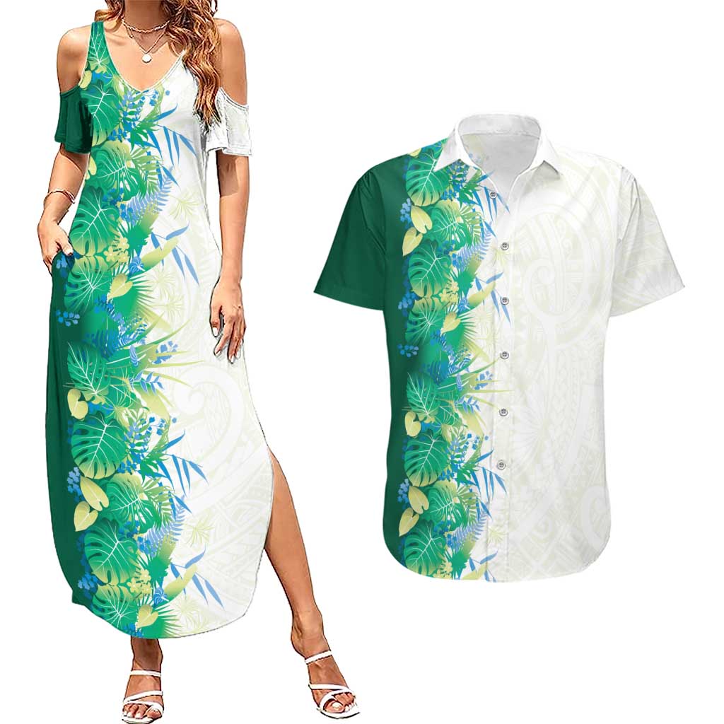 Hawaii Tropical Plant Omaomao Couples Matching Summer Maxi Dress and Hawaiian Shirt Vibrant Polynesian Pattern LT01 Green - Polynesian Pride