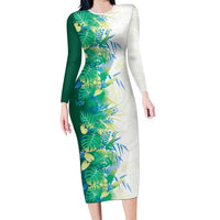Hawaii Tropical Plant Omaomao Family Matching Long Sleeve Bodycon Dress and Hawaiian Shirt Vibrant Polynesian Pattern