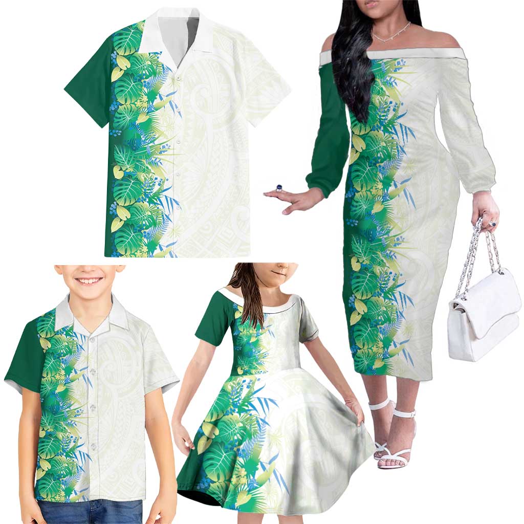 Hawaii Tropical Plant Omaomao Family Matching Off The Shoulder Long Sleeve Dress and Hawaiian Shirt Vibrant Polynesian Pattern LT01 - Polynesian Pride