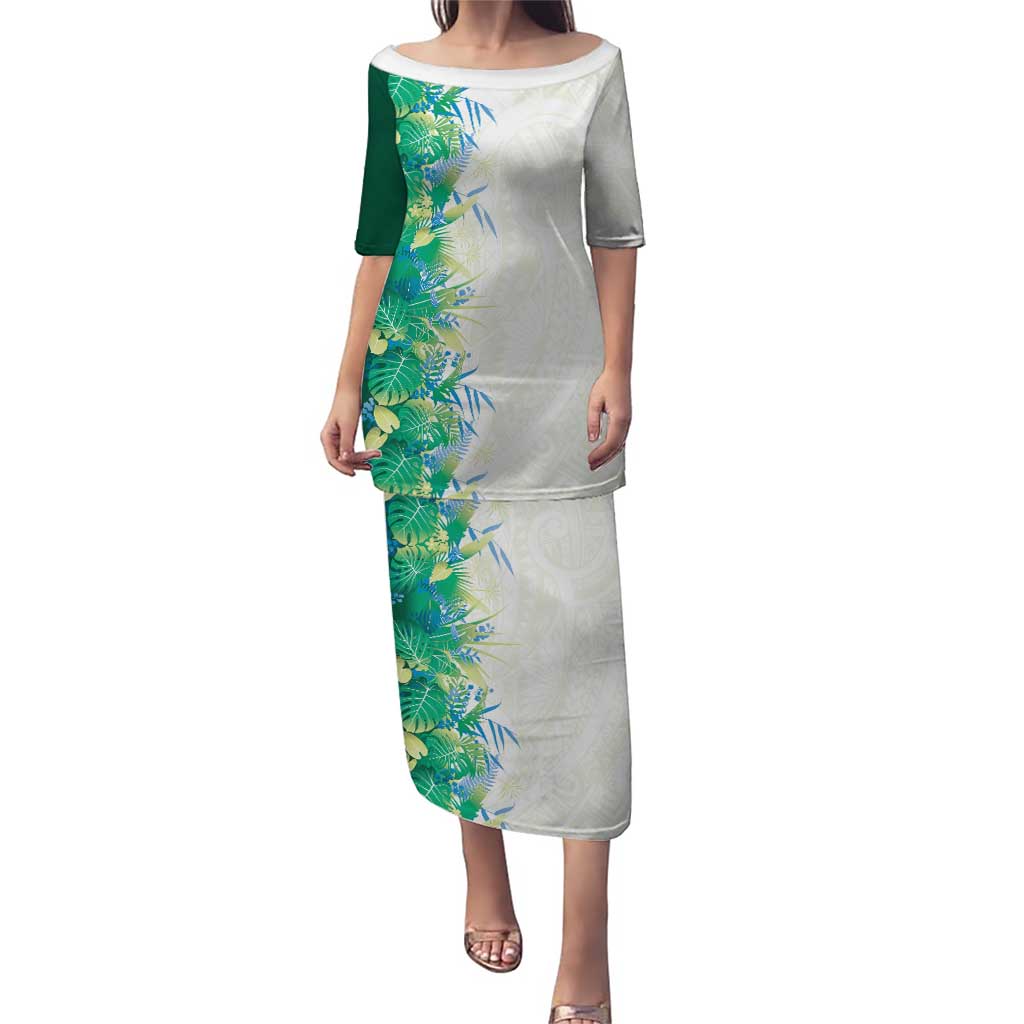 Hawaii Tropical Plant Omaomao Family Matching Puletasi and Hawaiian Shirt Vibrant Polynesian Pattern