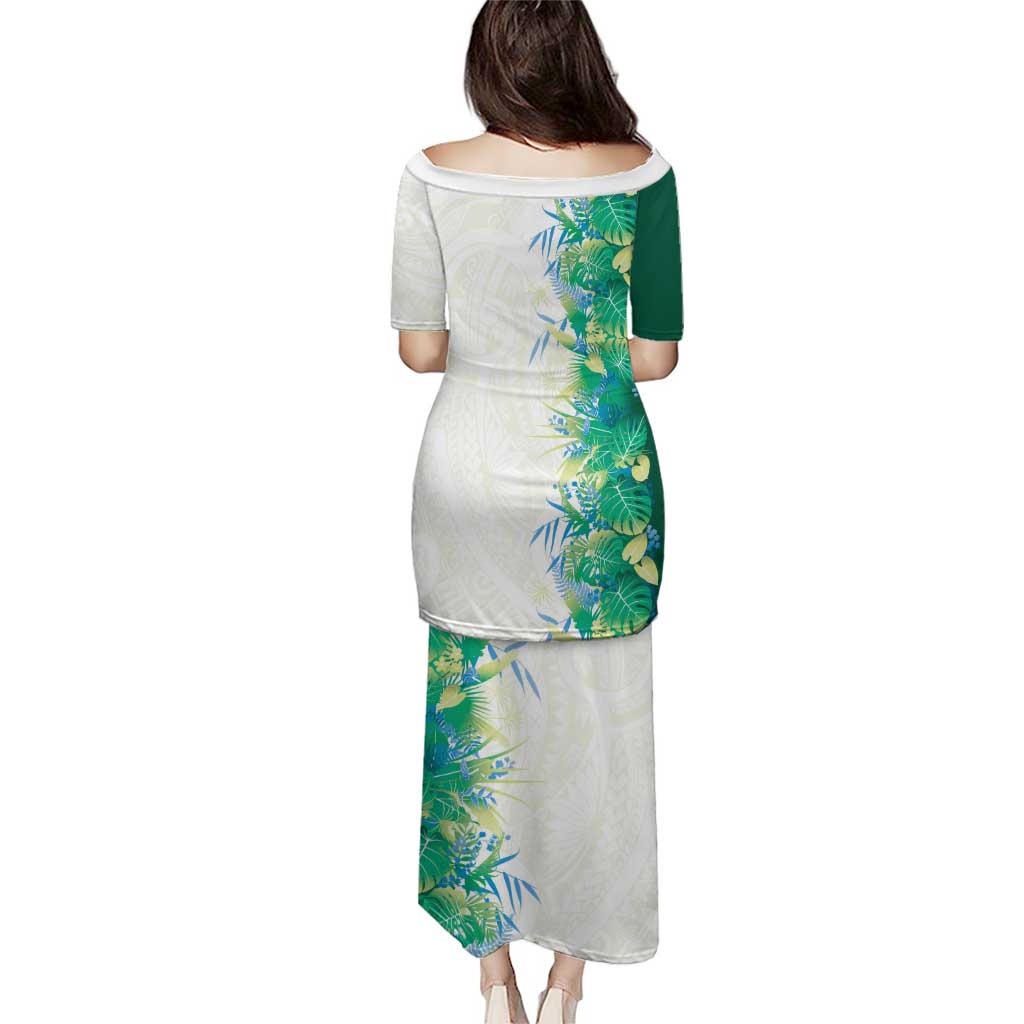 Hawaii Tropical Plant Omaomao Family Matching Puletasi and Hawaiian Shirt Vibrant Polynesian Pattern
