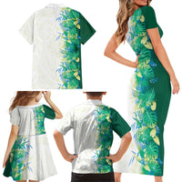 Hawaii Tropical Plant Omaomao Family Matching Short Sleeve Bodycon Dress and Hawaiian Shirt Vibrant Polynesian Pattern