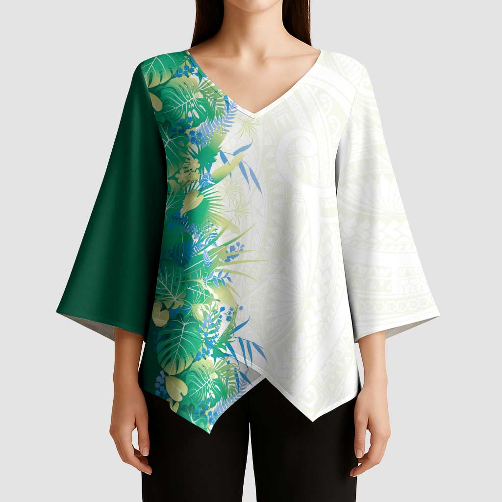Hawaii Tropical Plant Omaomao Kimono Sleeve Blouse Vibrant Polynesian Pattern