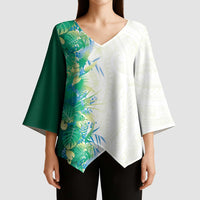 Hawaii Tropical Plant Omaomao Kimono Sleeve Blouse Vibrant Polynesian Pattern