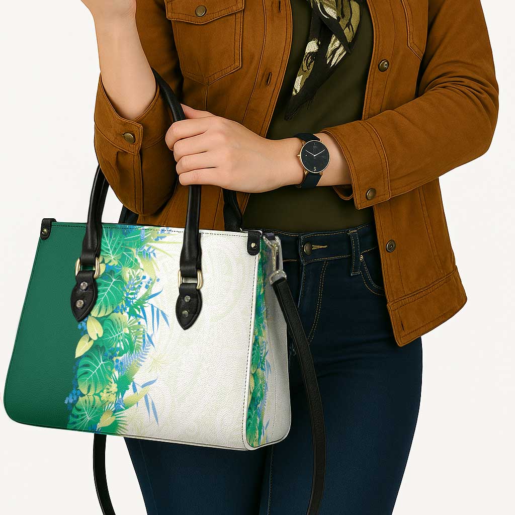 Hawaii Tropical Plant Omaomao Leather Bag Vibrant Polynesian Pattern