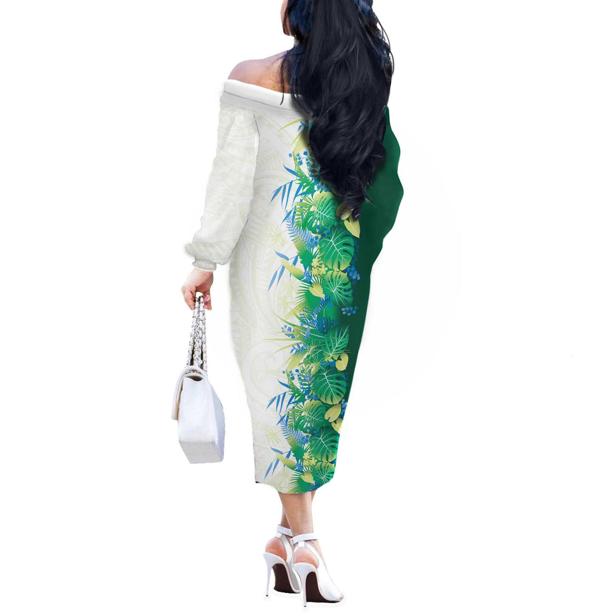 Hawaii Tropical Plant Omaomao Off The Shoulder Long Sleeve Dress Vibrant Polynesian Pattern LT01 - Polynesian Pride