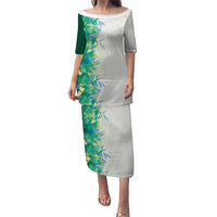 Hawaii Tropical Plant Omaomao Puletasi Vibrant Polynesian Pattern LT01 Long Dress Green - Polynesian Pride