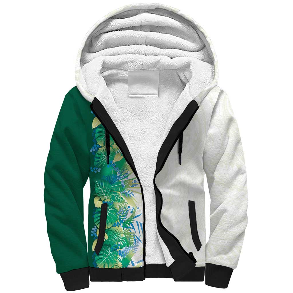 Hawaii Tropical Plant Omaomao Sherpa Hoodie Vibrant Polynesian Pattern