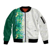 Hawaii Tropical Plant Omaomao Sleeve Zip Bomber Jacket Vibrant Polynesian Pattern LT01 Unisex Green - Polynesian Pride