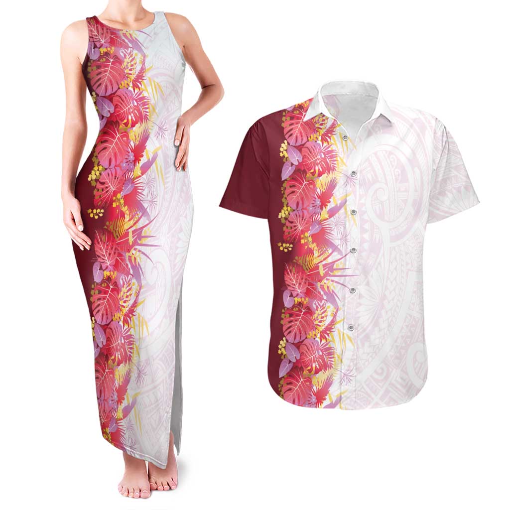 Hawaii Tropical Plant Akala Couples Matching Tank Maxi Dress and Hawaiian Shirt Vibrant Polynesian Pattern LT01 Pink - Polynesian Pride