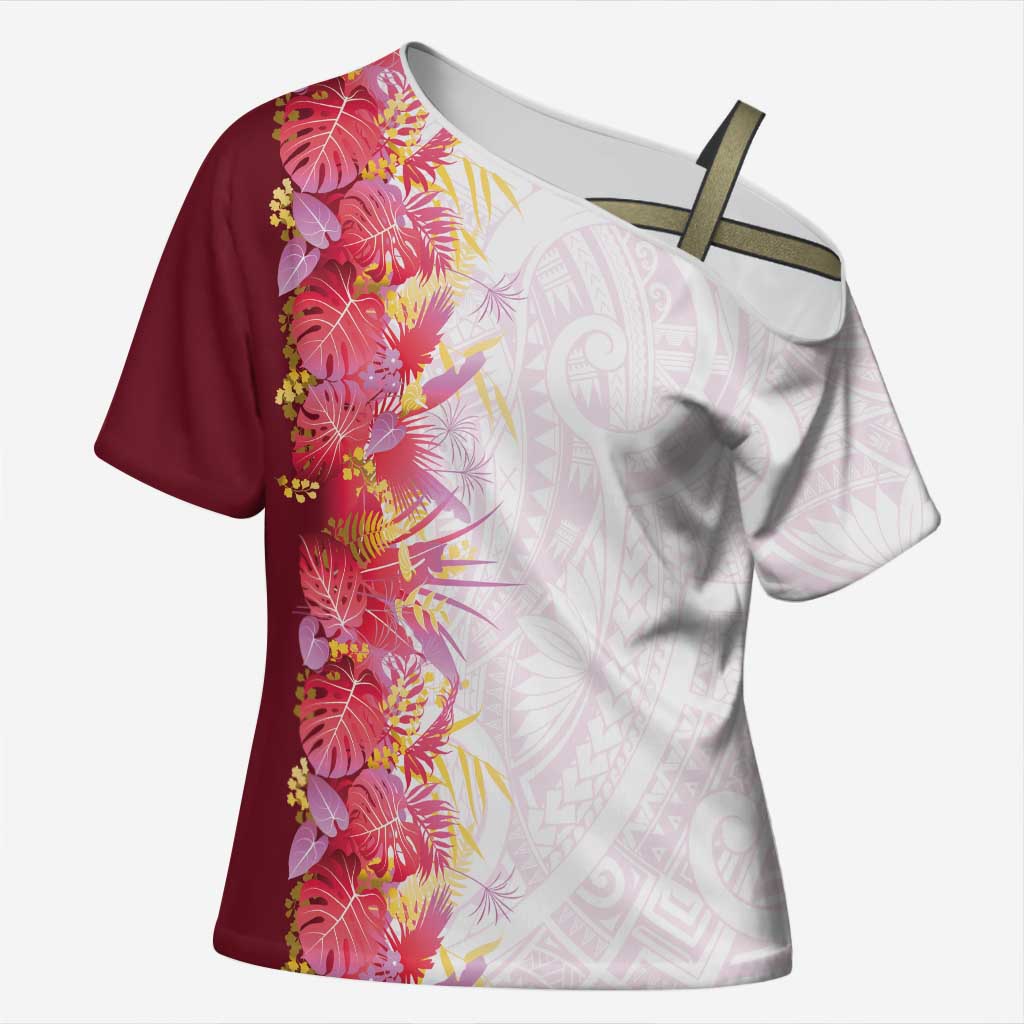 Hawaii Tropical Plant Akala Cross Shoulder Shirt Vibrant Polynesian Pattern LT01 Female Pink - Polynesian Pride