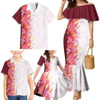 Hawaii Tropical Plant Akala Family Matching Mermaid Dress and Hawaiian Shirt Vibrant Polynesian Pattern