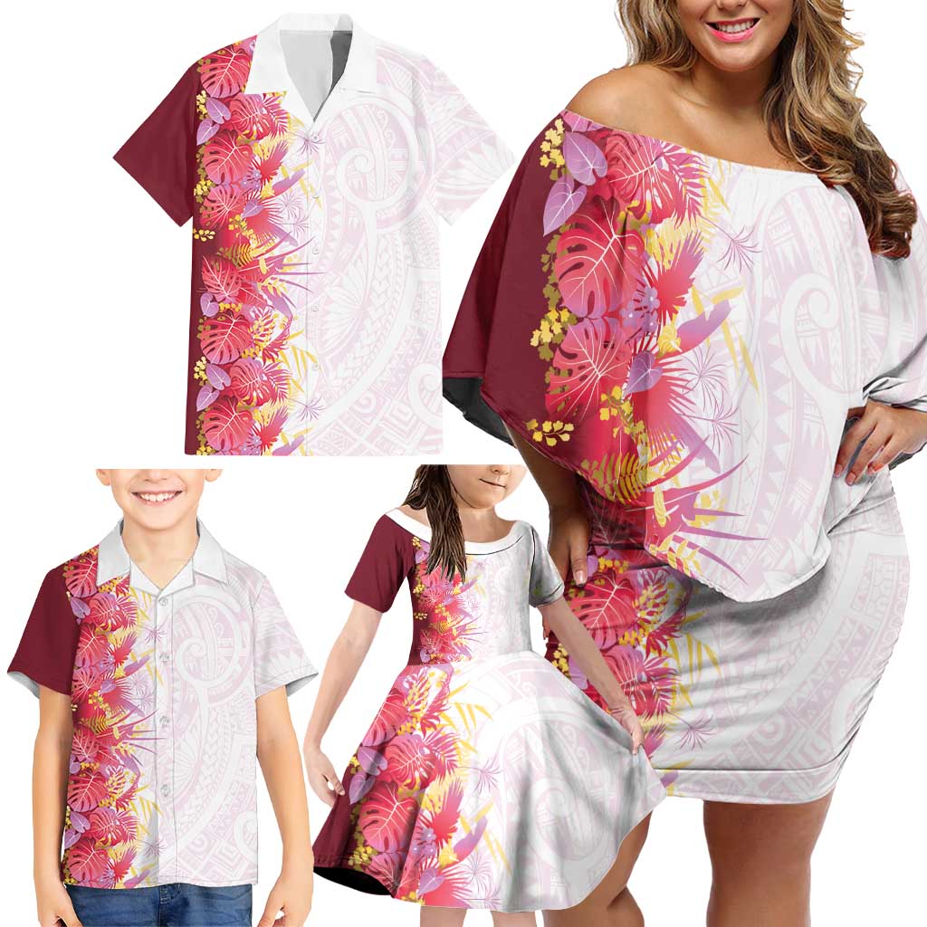 Hawaii Tropical Plant Akala Family Matching Off Shoulder Short Dress and Hawaiian Shirt Vibrant Polynesian Pattern LT01 - Polynesian Pride