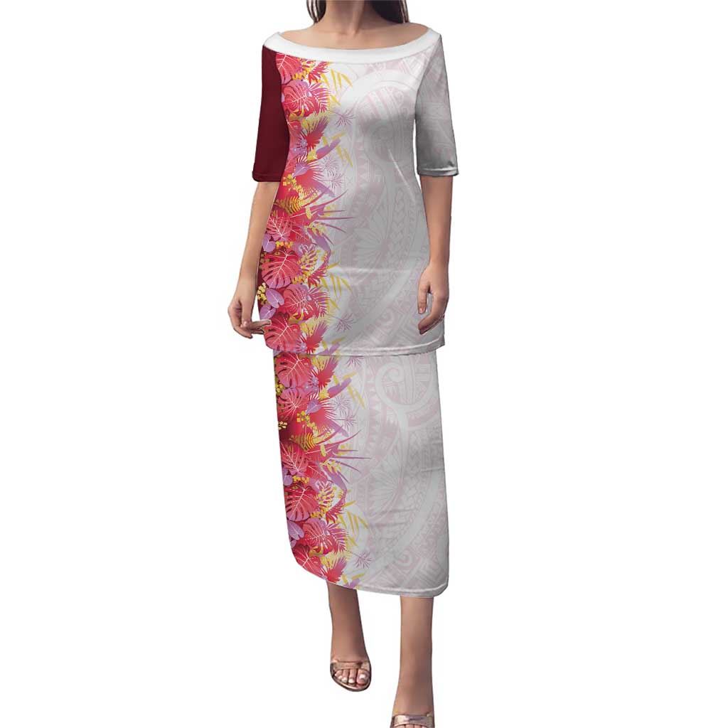Hawaii Tropical Plant Akala Family Matching Puletasi and Hawaiian Shirt Vibrant Polynesian Pattern LT01 Mom's Dress Pink - Polynesian Pride